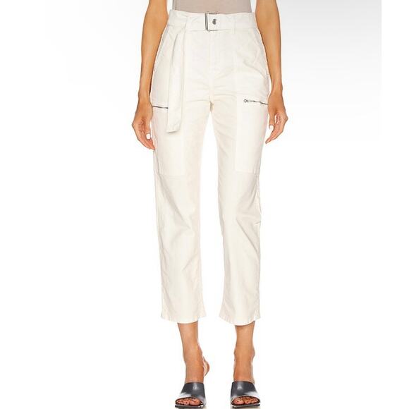 GRLFRND Belted Cotton Denim High Rise Zipper Pocket Skylar Pants In Bone Size 26 - Picture 1 of 7